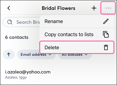 Email List with Delete option