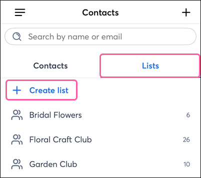 Email Lists with New Email List option