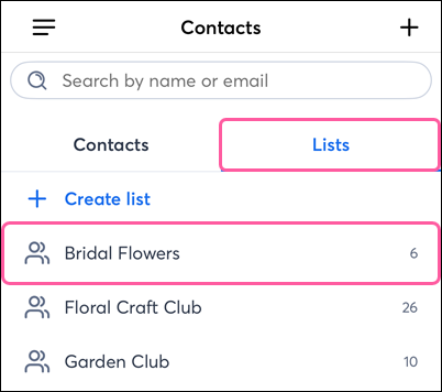 Email Lists with email list selected