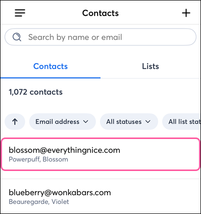 Active Contacts and contact selected