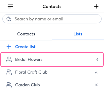Contact Lists and list selected