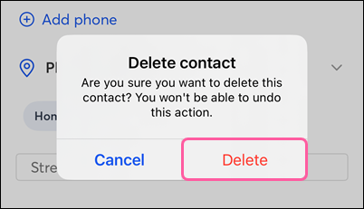 Delete Contact confirmation