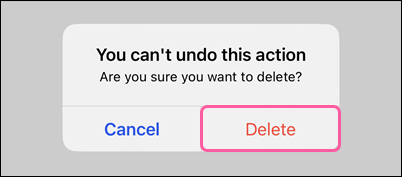 Delete confirmation message