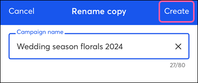 Campaign Name field and Create button
