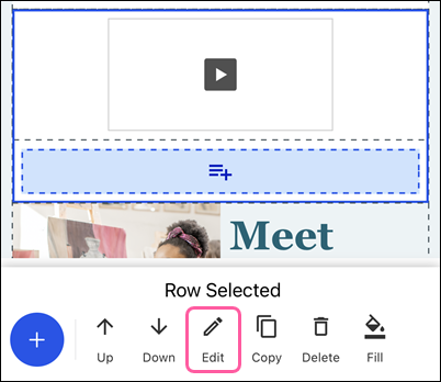 Mobile email editor with Video block selected and Edit option