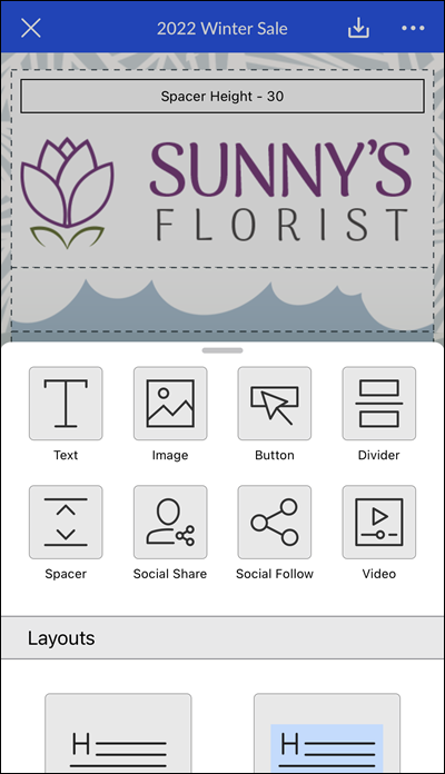 Mobile App Email Editor Block Options
