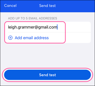Add email addresses and Send Test