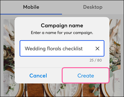 Campaign Name field and Create button