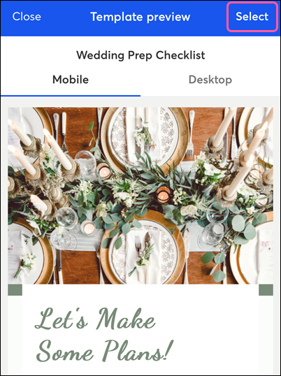 Template Preview with Select button