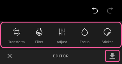 Image editing tools and Download icon