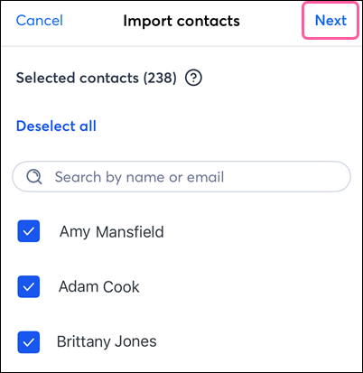 Select Device Contacts and Next option