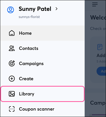 Menu with Library option