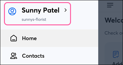 Menu with Account name
