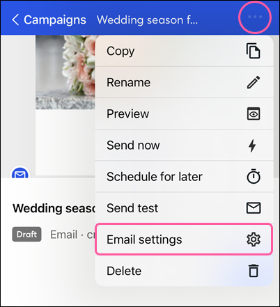 Draft email, More drop-down, and Email Settings option