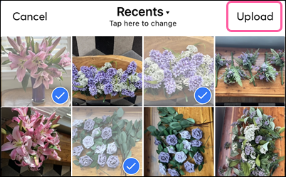 Device photos selected and Upload button