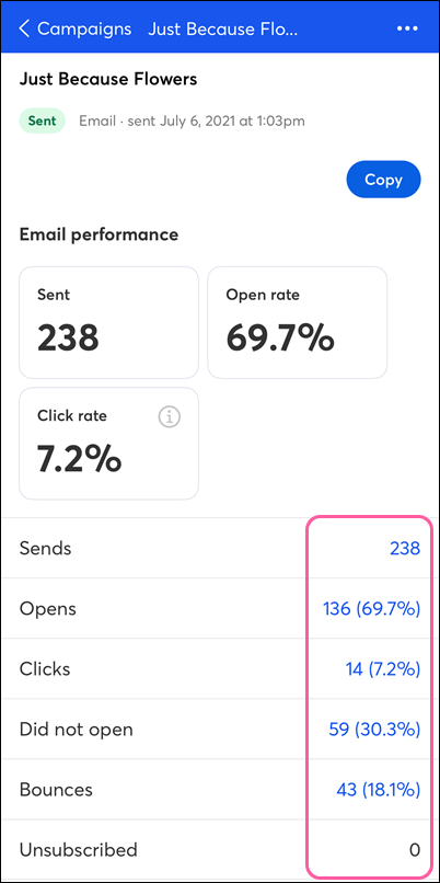 Sent Email Reporting stats