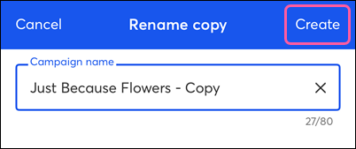 Campaign Name field and Create button