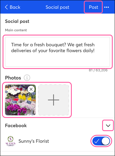 Create Social Post in Mobile App