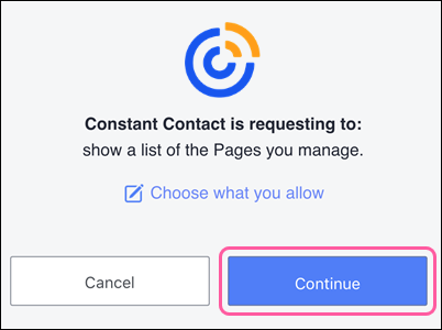 Constant Contact Access Request and Continue button