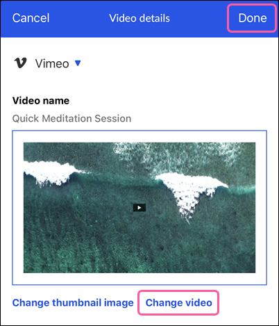 Video block details with Change Video option