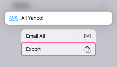 Device Contact List drop-down with Export option
