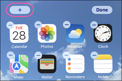 iOS device home screen with apps and Add button