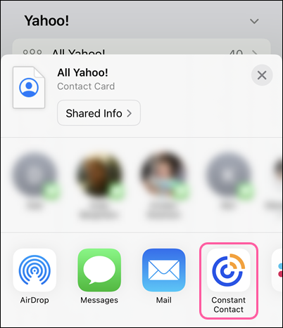 Share Contact List options and Constant Contact app