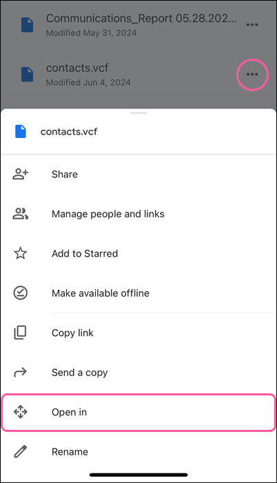 VCF file with Open in option