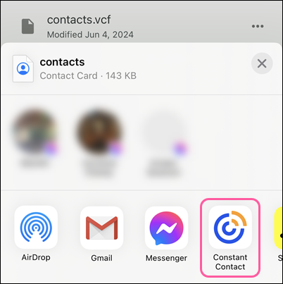 Contact Card options and Constant Contact app