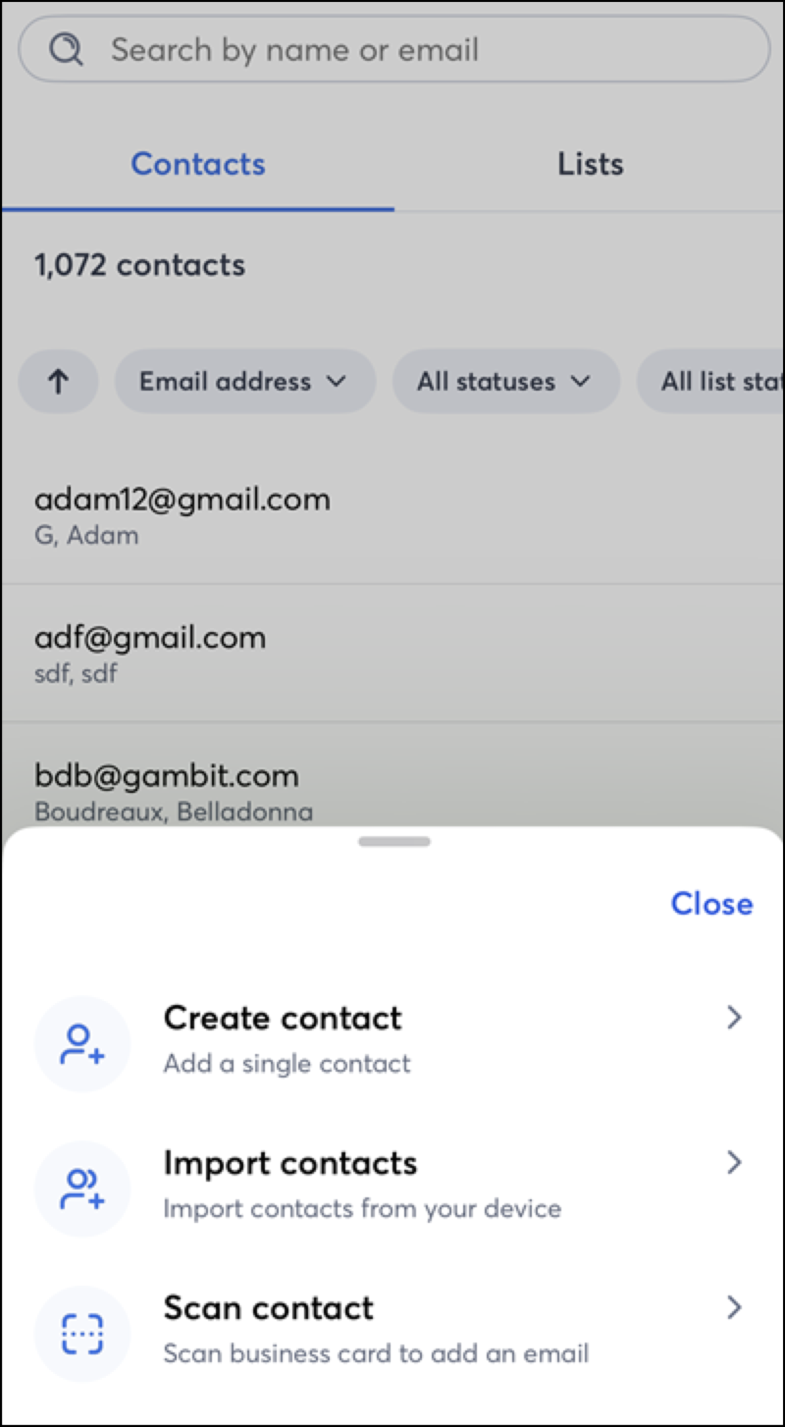 Mobile Add Contacts Options