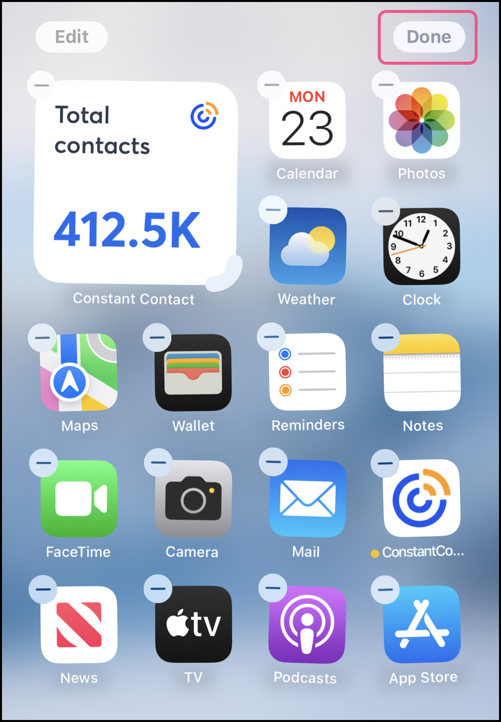 Constant Contact widget inserted