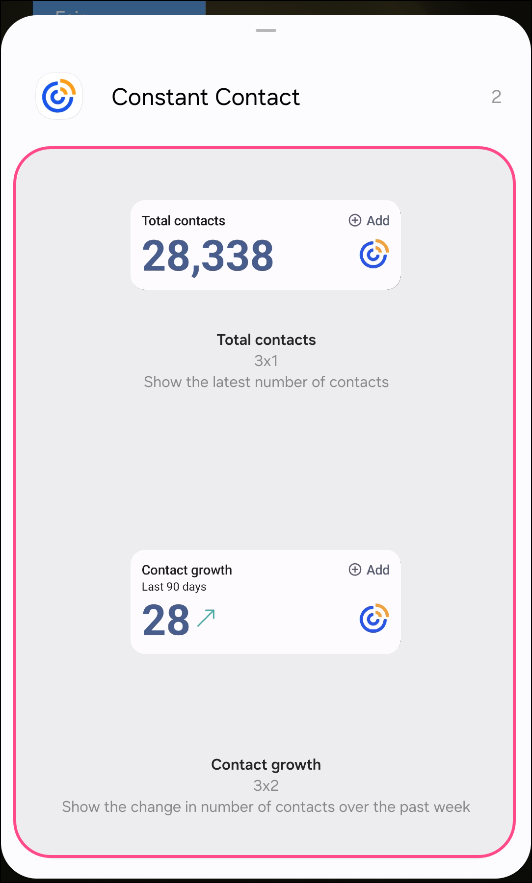 Constant Contact widgets menu