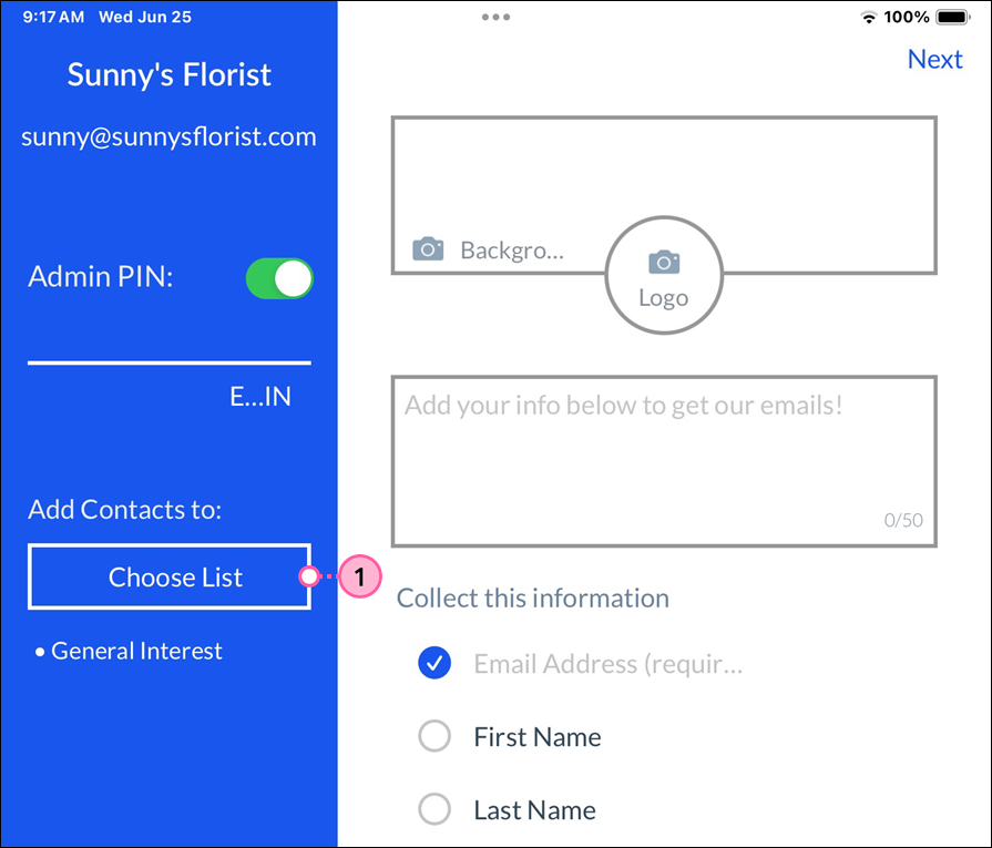 ListBuilder app settings screen with Choose List button