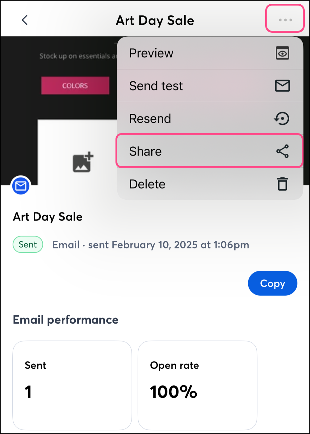 Expanded settings menu