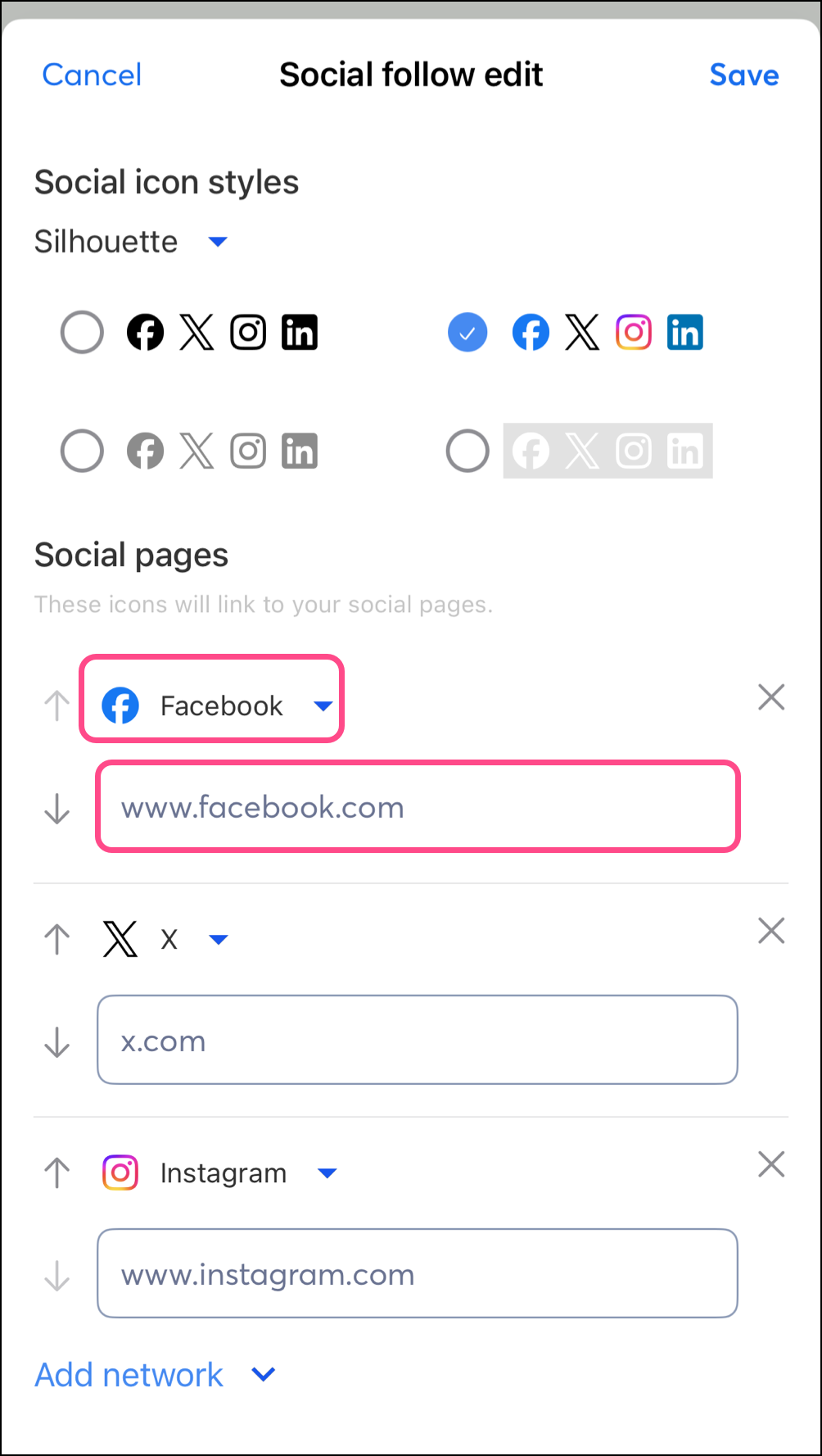 Social Platform and URL field