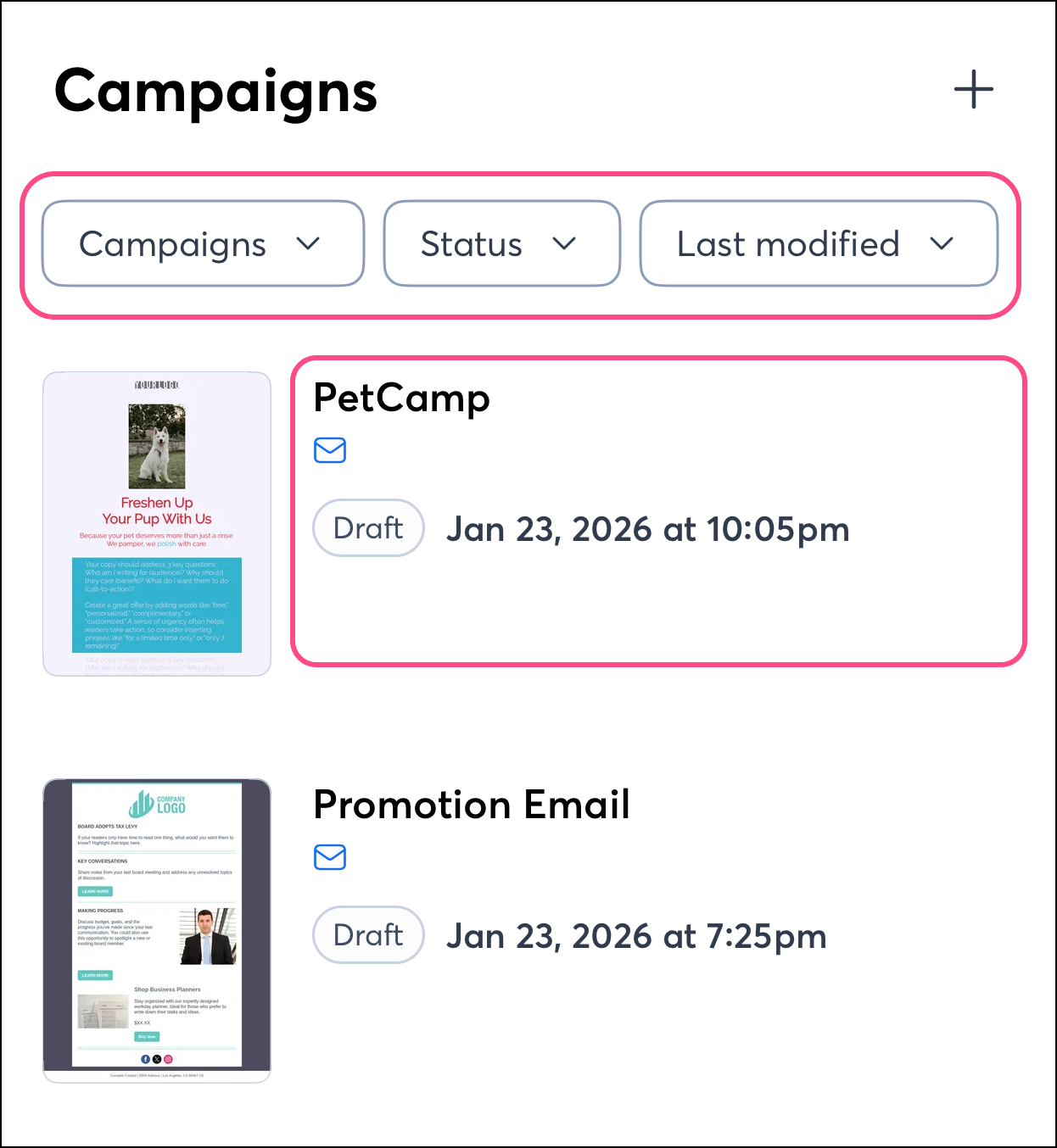 List of existing Campaigns
