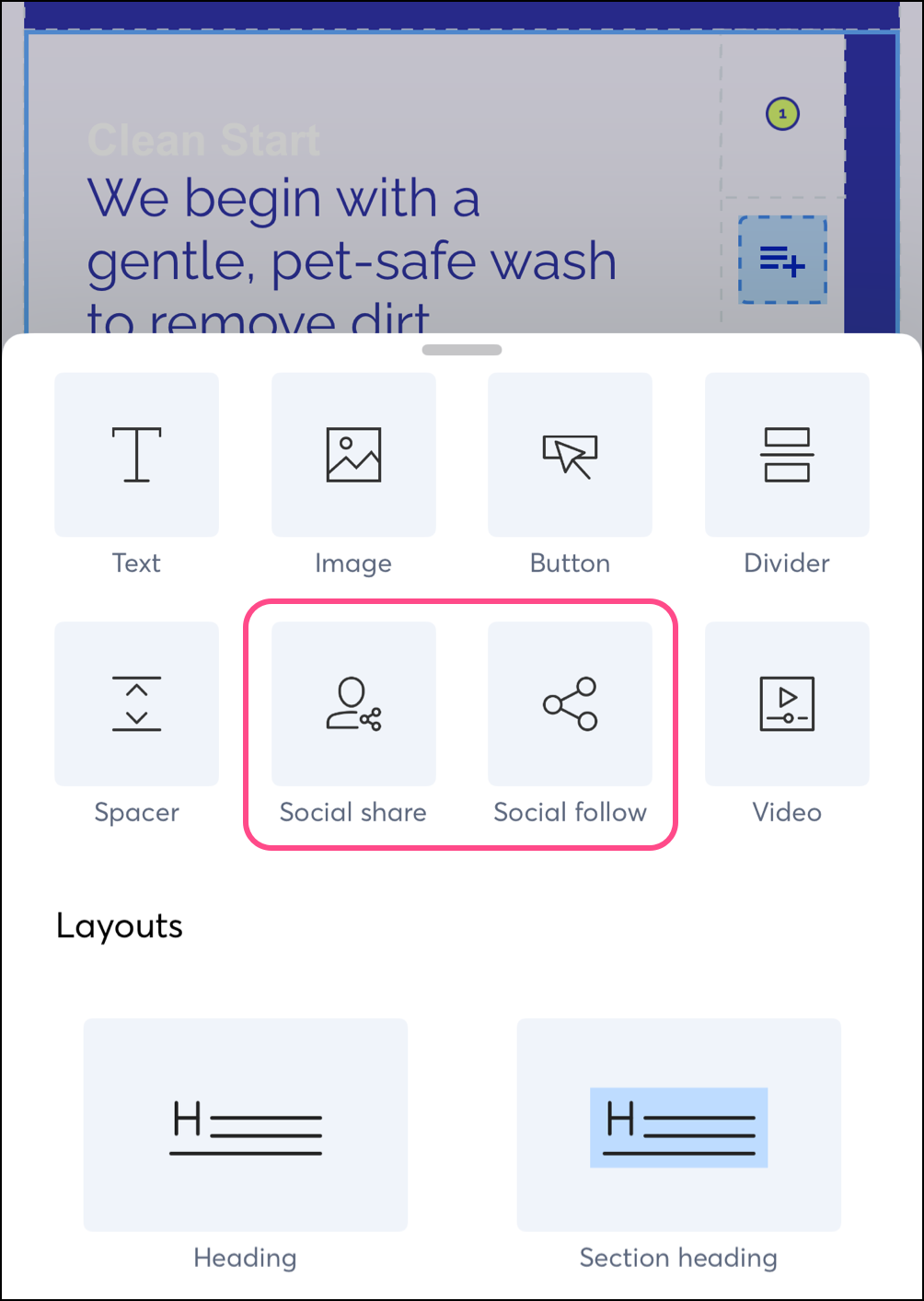 White popup with grey menu buttons