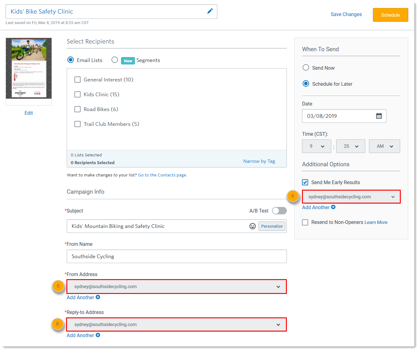 Verify An Email Address - email schedule page and verified email dropdowns