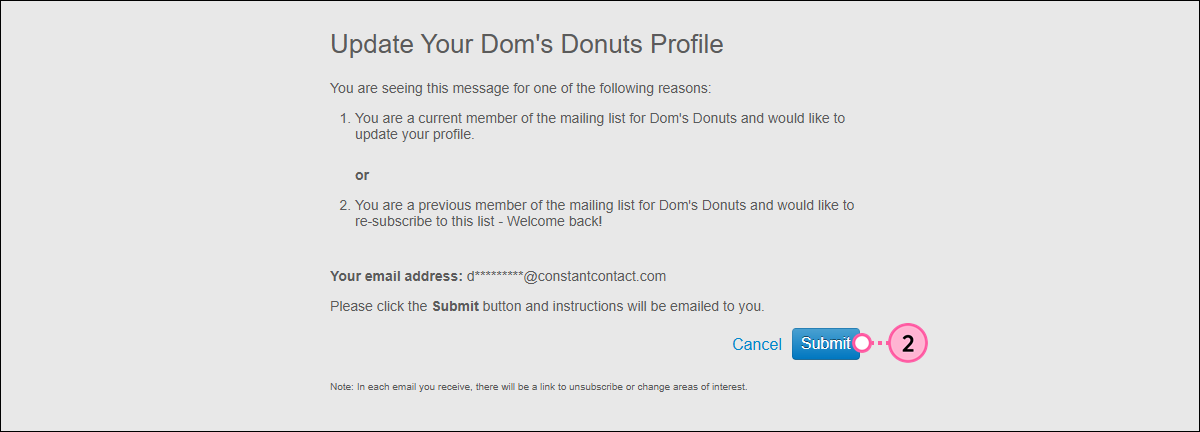 Update Profile confirmation page with Submit button