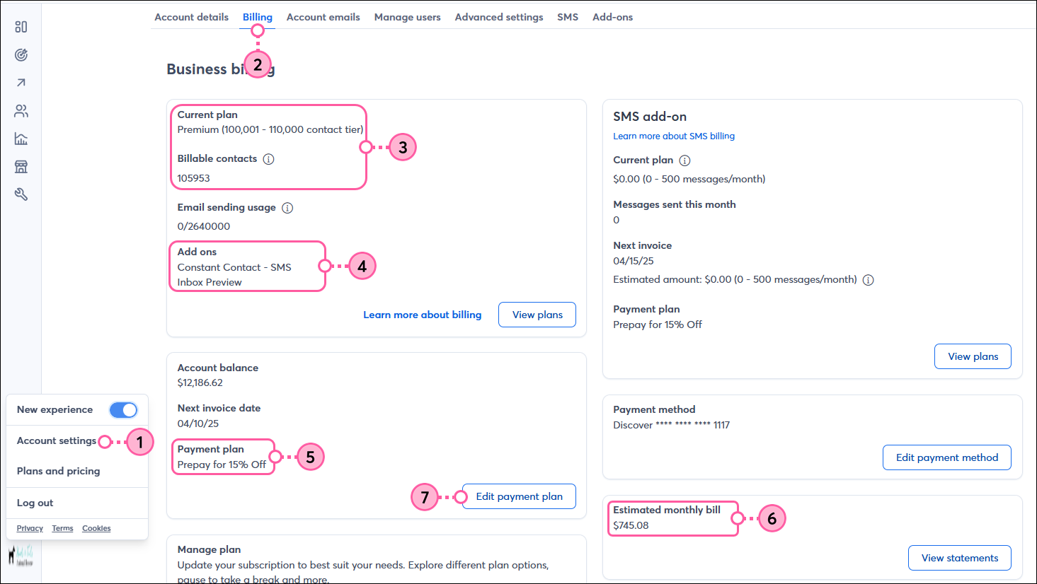 Billing tab and Edit Payment Plan button