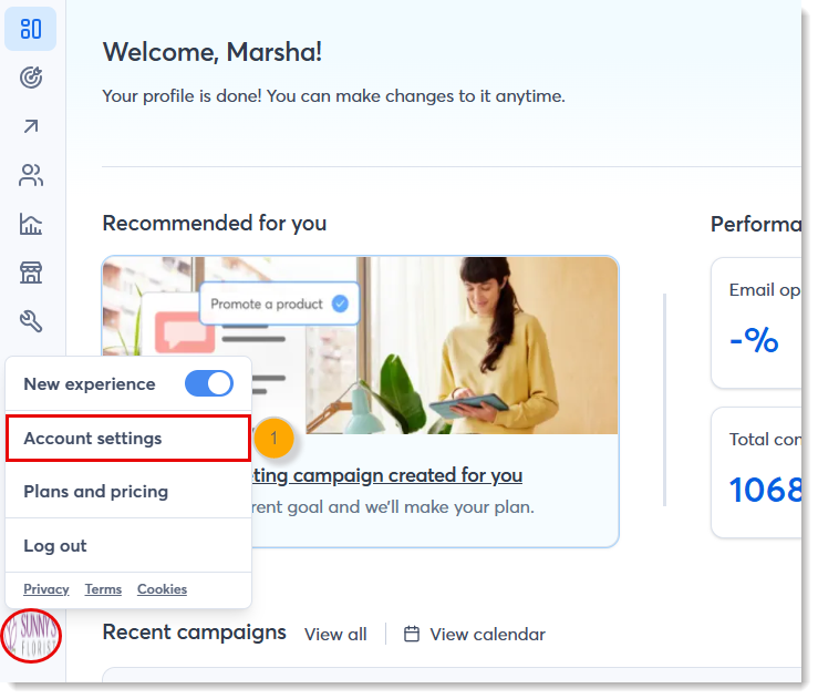 Profilname und Dropdown-Option „My Account” (Mein Account)