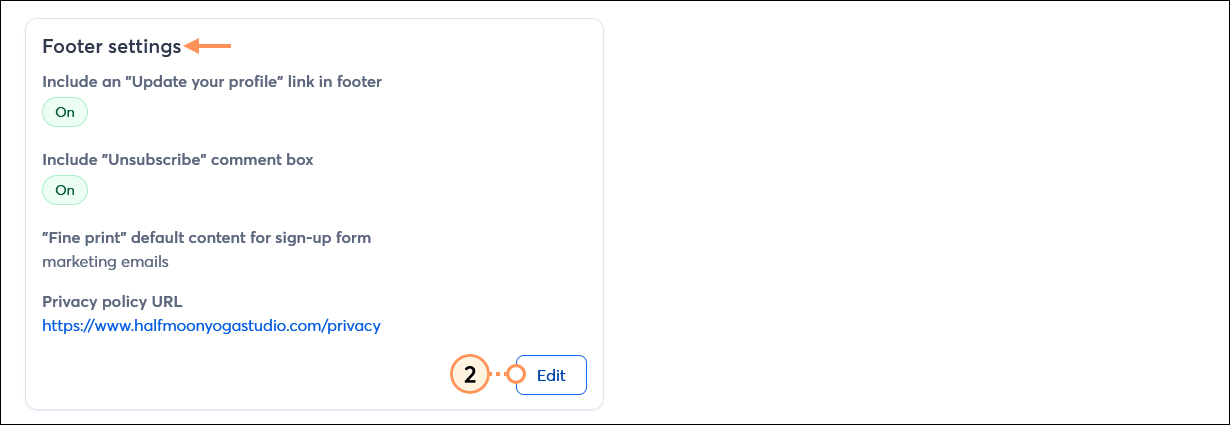 Footer settings section with Edit button