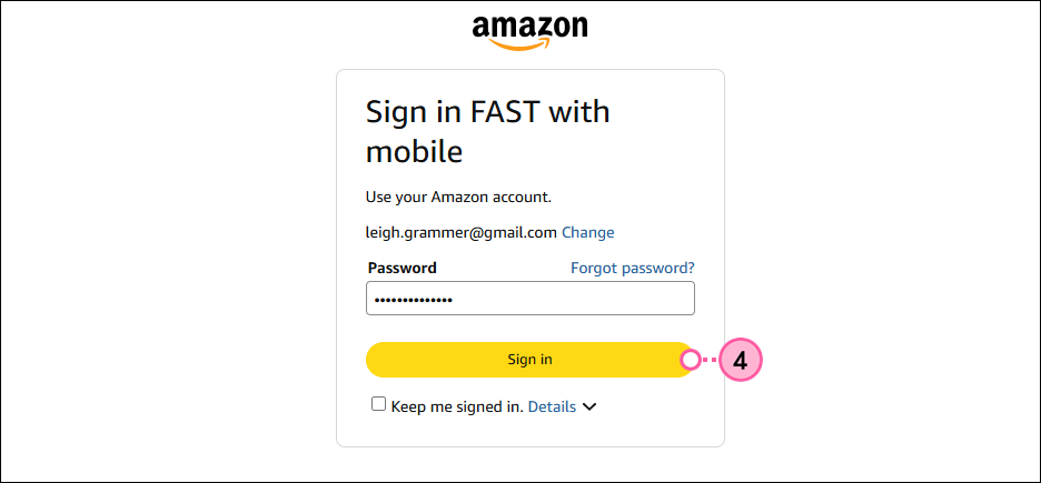 Amazon log in screen