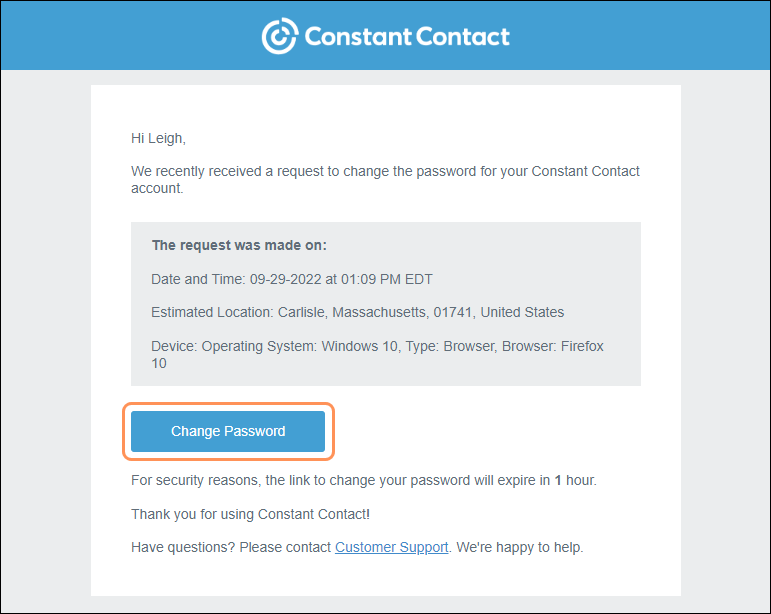 Change password button