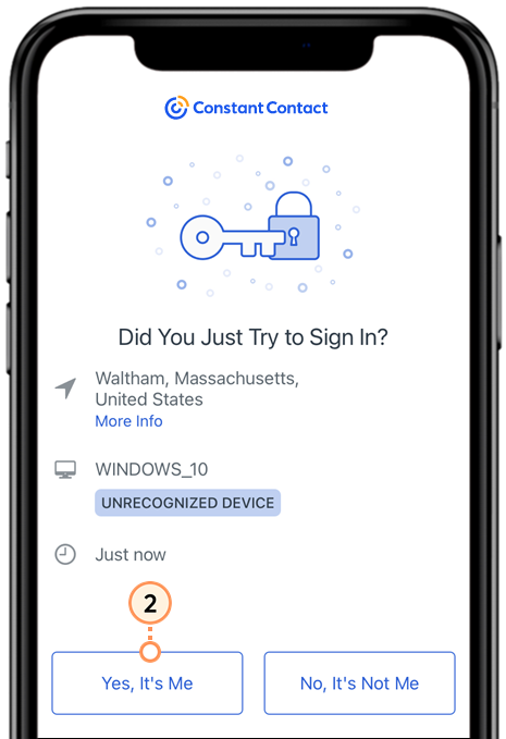 MFA login with Okta Verify, push notification on device with Yes It's Me button