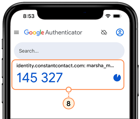 Google Authenticator app with code
