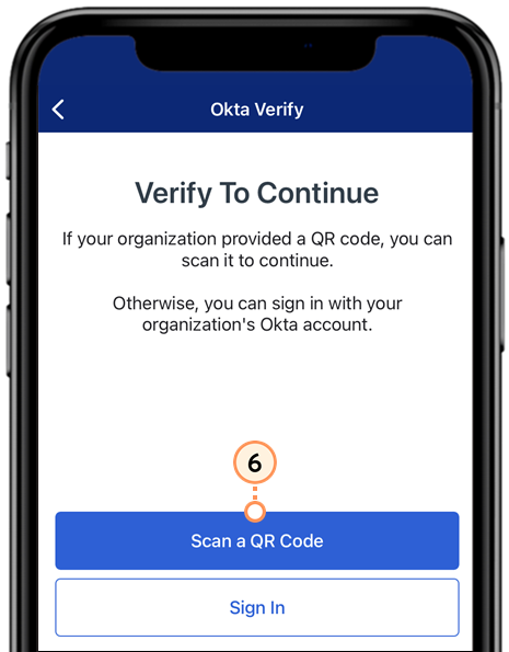 Okta Verify app with Scan a QR Code button
