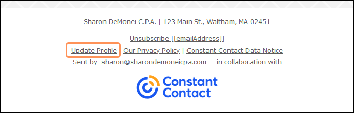 Email footer with Update Profile link