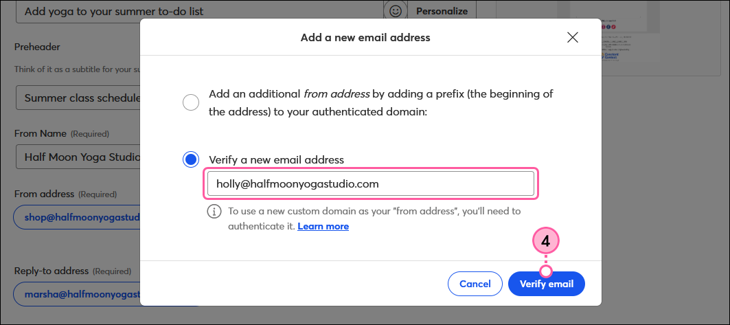 Email Address To Be Added field and Verify button