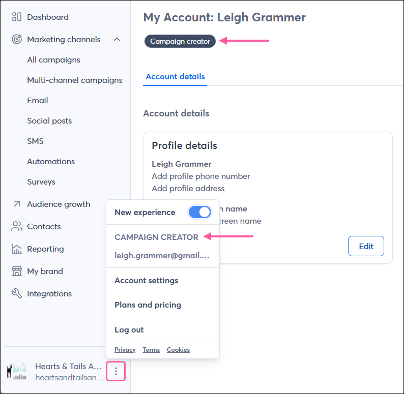 Account User Role - Campaign Creator